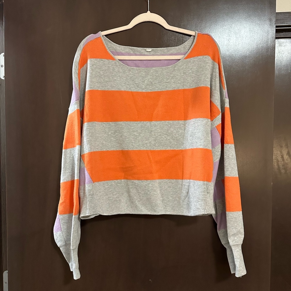 Anthropologie Orange and Gray Striped Sweater